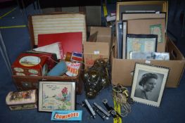 Case of Collectibles, Lamp, Framed Pictures, Prints and Mirrors