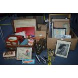 Case of Collectibles, Lamp, Framed Pictures, Prints and Mirrors