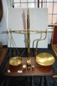 Victorian Brass Scales on Mahogany Base with Weights