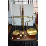 Victorian Brass Scales on Mahogany Base with Weights