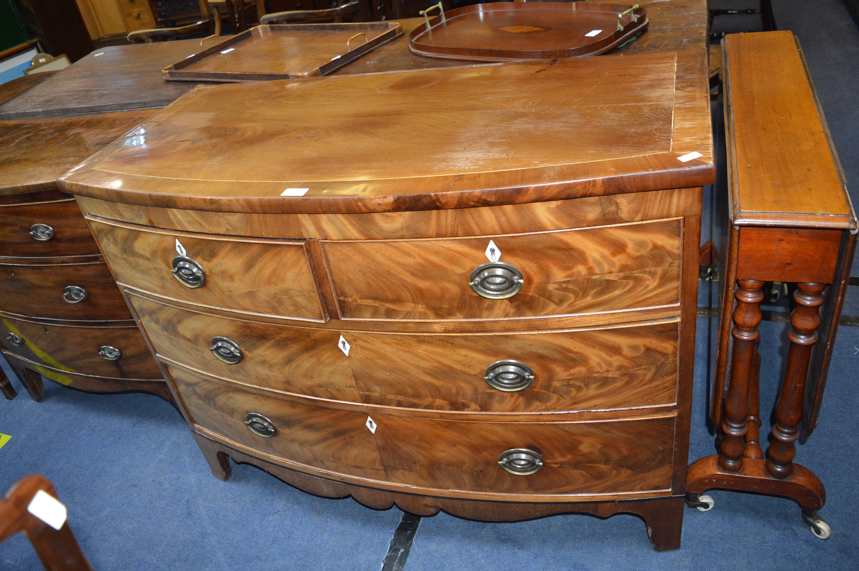 18th Century Figured Mahogany Bow Front Two over Two Chest