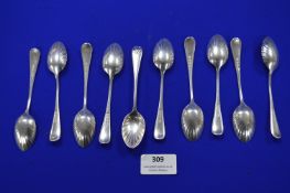 Set of Ten Hallmarked Sterling Silver Teaspoons with Shell Motif