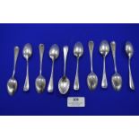 Set of Ten Hallmarked Sterling Silver Teaspoons with Shell Motif