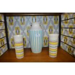 Hornsea Pottery Blue & White Stripped Vase plus a Pair of Vases (one AF)