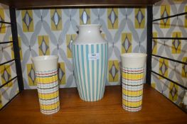 Hornsea Pottery Blue & White Stripped Vase plus a Pair of Vases (one AF)