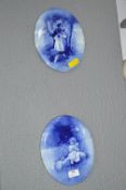 Royal Doulton Blue & White Wall Plaques with Gilt Rim - Scenes of Childhood