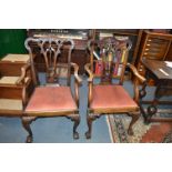 Pair of Edwardian Chippendale Mahogany Armchairs with Pierced Backs