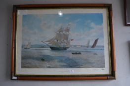 Signed Limited Edition Print by Steven Dews of the Whaler Phoenix off Greenwich