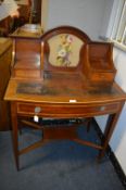 Edwardian Single Drawer Writing Table with Inset Leatherette Top and Needlework Panel circa 1910