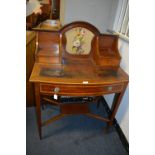 Edwardian Single Drawer Writing Table with Inset Leatherette Top and Needlework Panel circa 1910