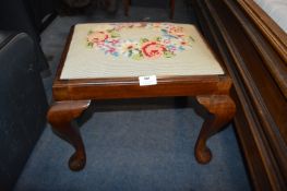 Mahogany Footstool with Wool Work Seat on Cabriole Legs