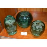 Three Victorian Green Glass Dumps