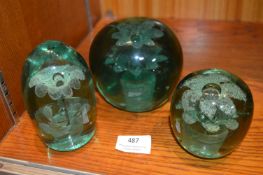 Three Victorian Green Glass Dumps