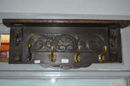 Continental Carved Oak Wall Mounted Coat Rack