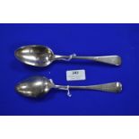 Two Hallmarked Silver Old English Spoons - London 1777 & 1789, ~110g gross