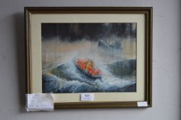 Framed Watercolour of a The Whitby Lifeboat in a Storm by David Biglands