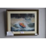 Framed Watercolour of a The Whitby Lifeboat in a Storm by David Biglands