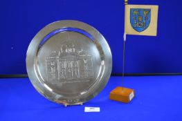 Hallmarked Irish Silver 1972 Presentation Dish "Trinity College - Dublin" and Associated Flag
