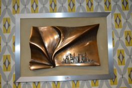 Retro Bronze Cityscape Sculpture with Applied Patinated Metals signed Giovani