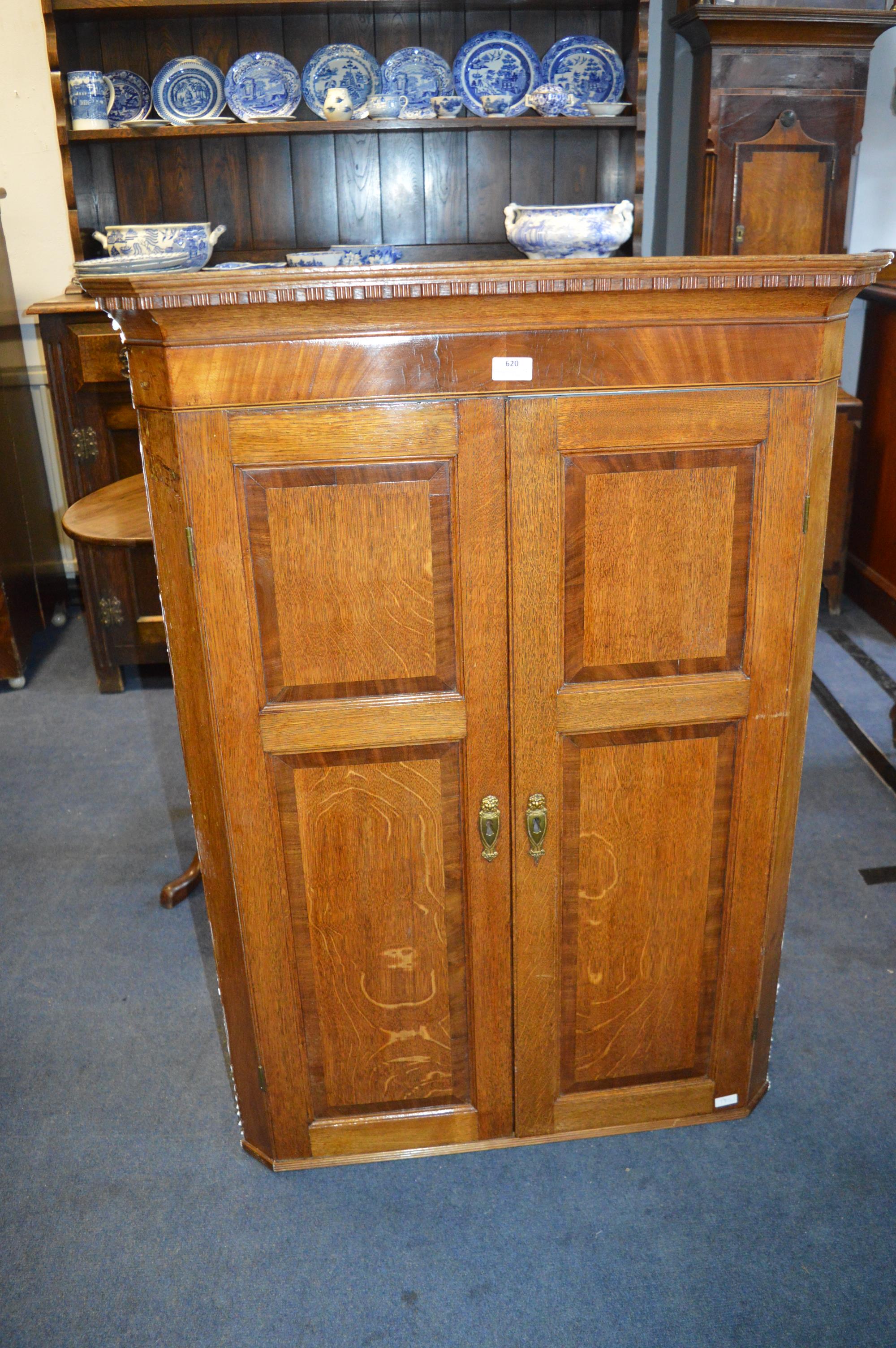 18th Century Oak Corner Cupboard with Inlaid Panels