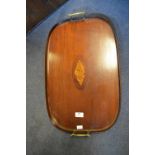 Edwardian Inlaid Mahogany Veneered Tray with Brass Handles and Shell Cartouche
