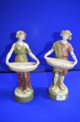 Pair of Royal Dux Figurines - Basket Carriers