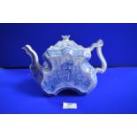 Blue & White Victorian Teapot with Indian Elephant Design