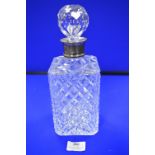 Cut Glass Decanter with Hallmarked Sterling Silver Collar