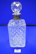 Cut Glass Decanter with Hallmarked Sterling Silver Collar