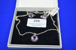 Sterling Silver & Amethyst Pendant and Earrings