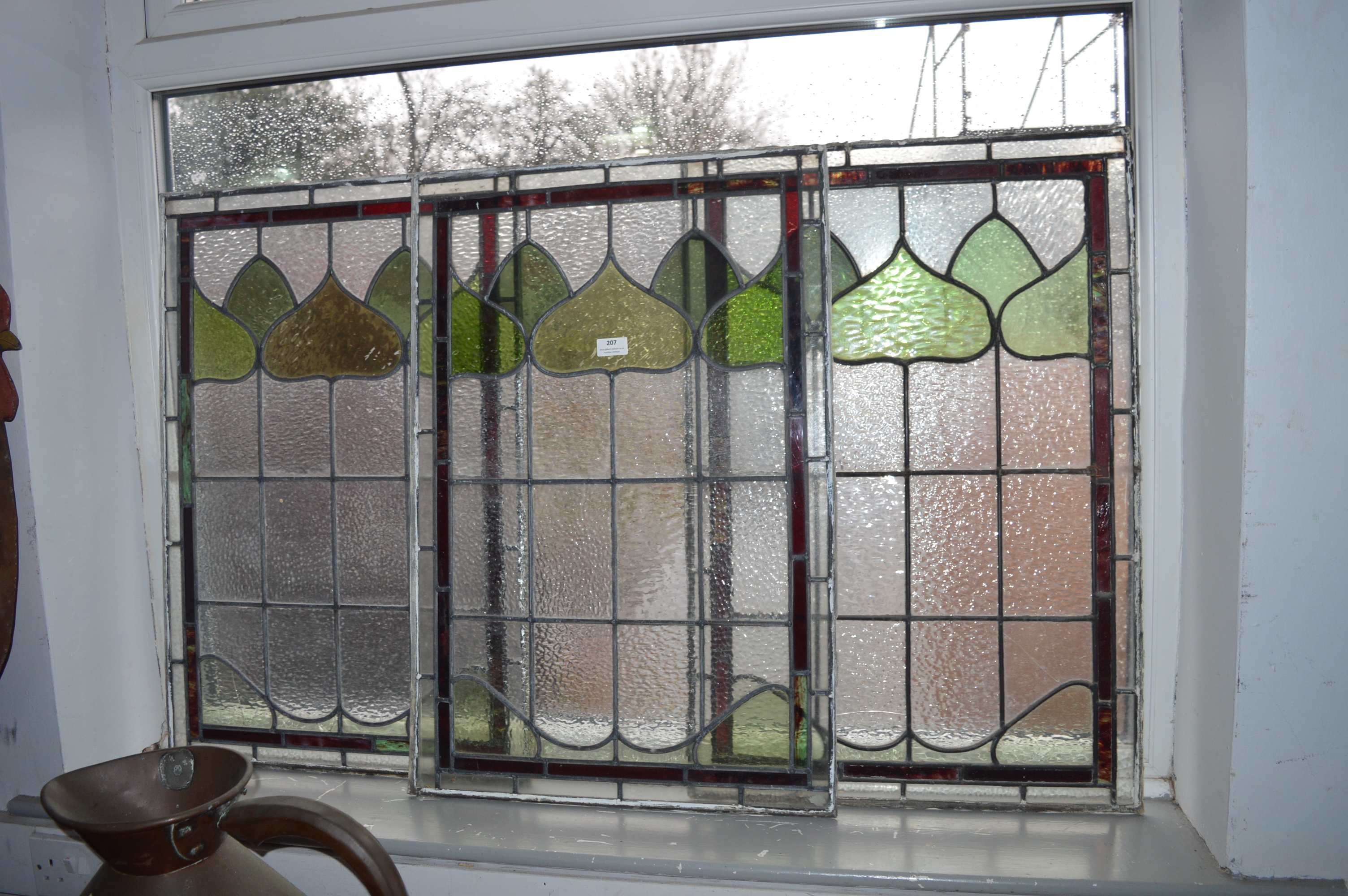 Three Leaded Glass Window panes 31" x 21"