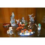 Assorted Pottery Figures; Dogs, Foxes, etc. plus Mailing Bowl and a Cruet Set