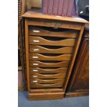 Oak Music Cabinet with Nine Drawers and Roller Shutter Front