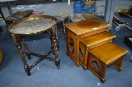 Nest of Oak Stools plus Eastern Brass Topped Table