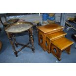 Nest of Oak Stools plus Eastern Brass Topped Table