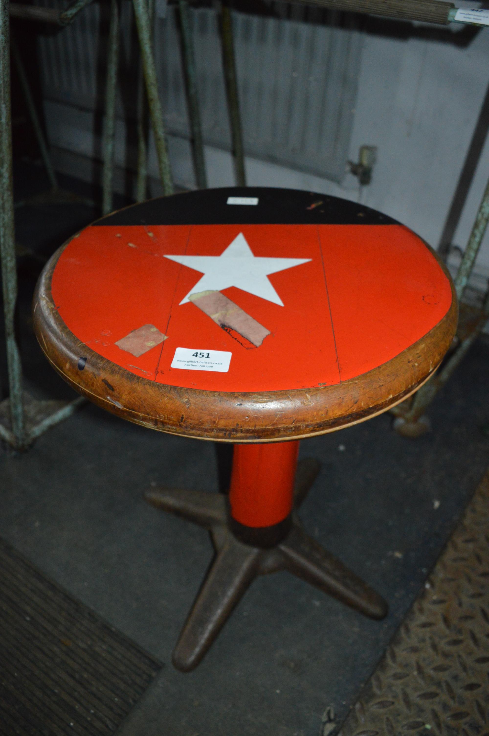 Singer Adjustable Sewing Stool with Painted Wooden Seat on Cast Iron Base
