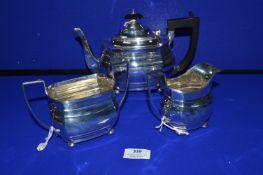 Edwardian Hallmarked Silver Tea Set Comprising Pot, Cream Jug and Sugar Bowl - Birmingham 1923