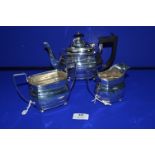 Edwardian Hallmarked Silver Tea Set Comprising Pot, Cream Jug and Sugar Bowl - Birmingham 1923