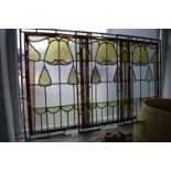 Three Leaded Glass Window Panes 32" x 21"