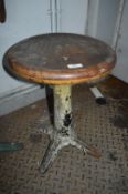 Singer Adjustable Sewing Stool with Painted Wooden Seat on Cast Iron Base