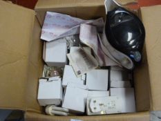 *Box Containing Paperweights, Kettle, Lights, etc.