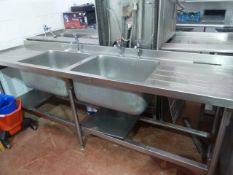 * S/S 2 bowl sink with taps and left and right hand drainer 2400w x 600d x 900h