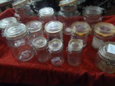 * clip top glass jars - approx 14