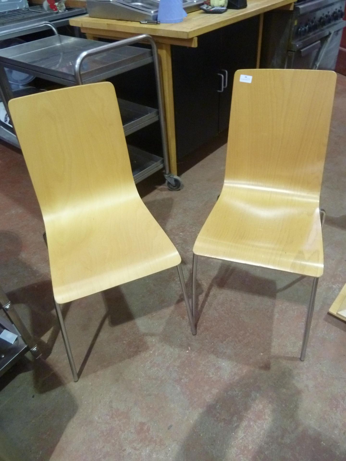 * 12 x beech effect café chairs with chrome legs