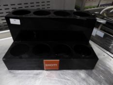 *black acrylic step with 8 circular holder spaces, ideal for storing bottles - 370w x 220d x 190h