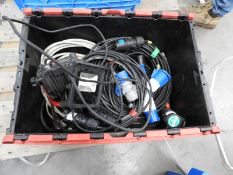 *Box Containing 16A Extension Leads, Power Supply Cables, Junction Boxes, and 2 LED Flood Lamps, etc