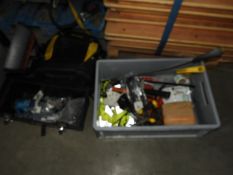 *Box Containing Assorted Hand Tools, Plastic Toolbox Containing Screws, and a Stanley Fatmax Backpac