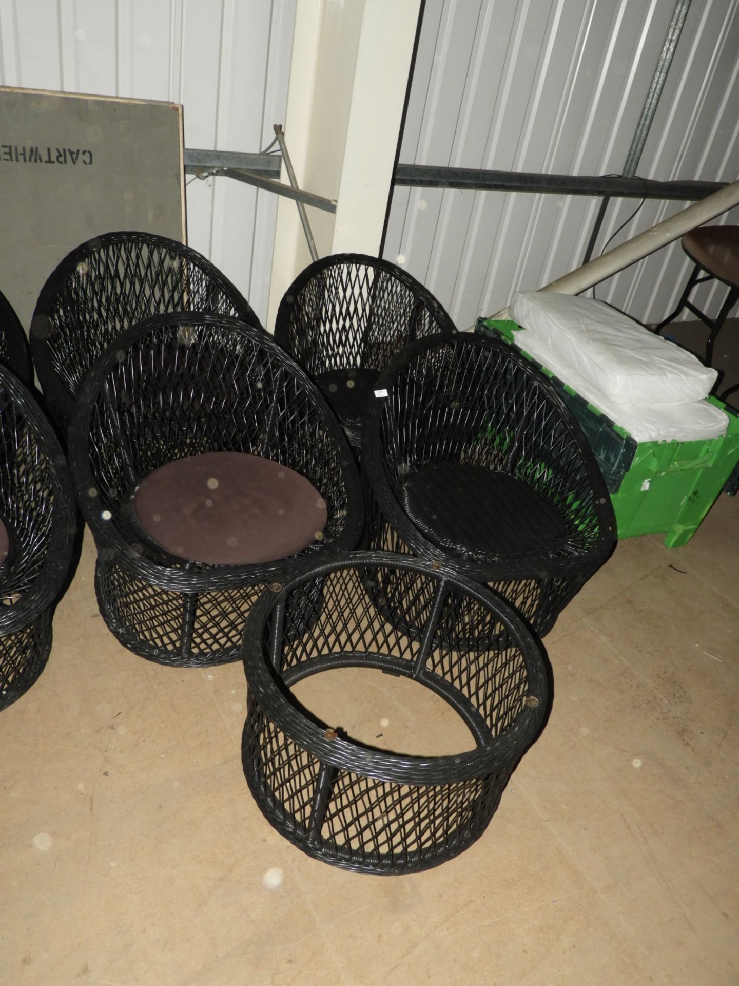 *Set of Four Black Rattan & Cane Chairs with Circular Table (No Glass)