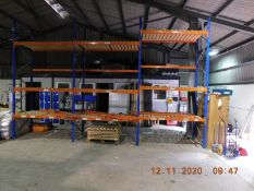 *Three Bays of Pallet Racking Comprising of 4 Uprights, 30 Beams and 12 Timber Shelves