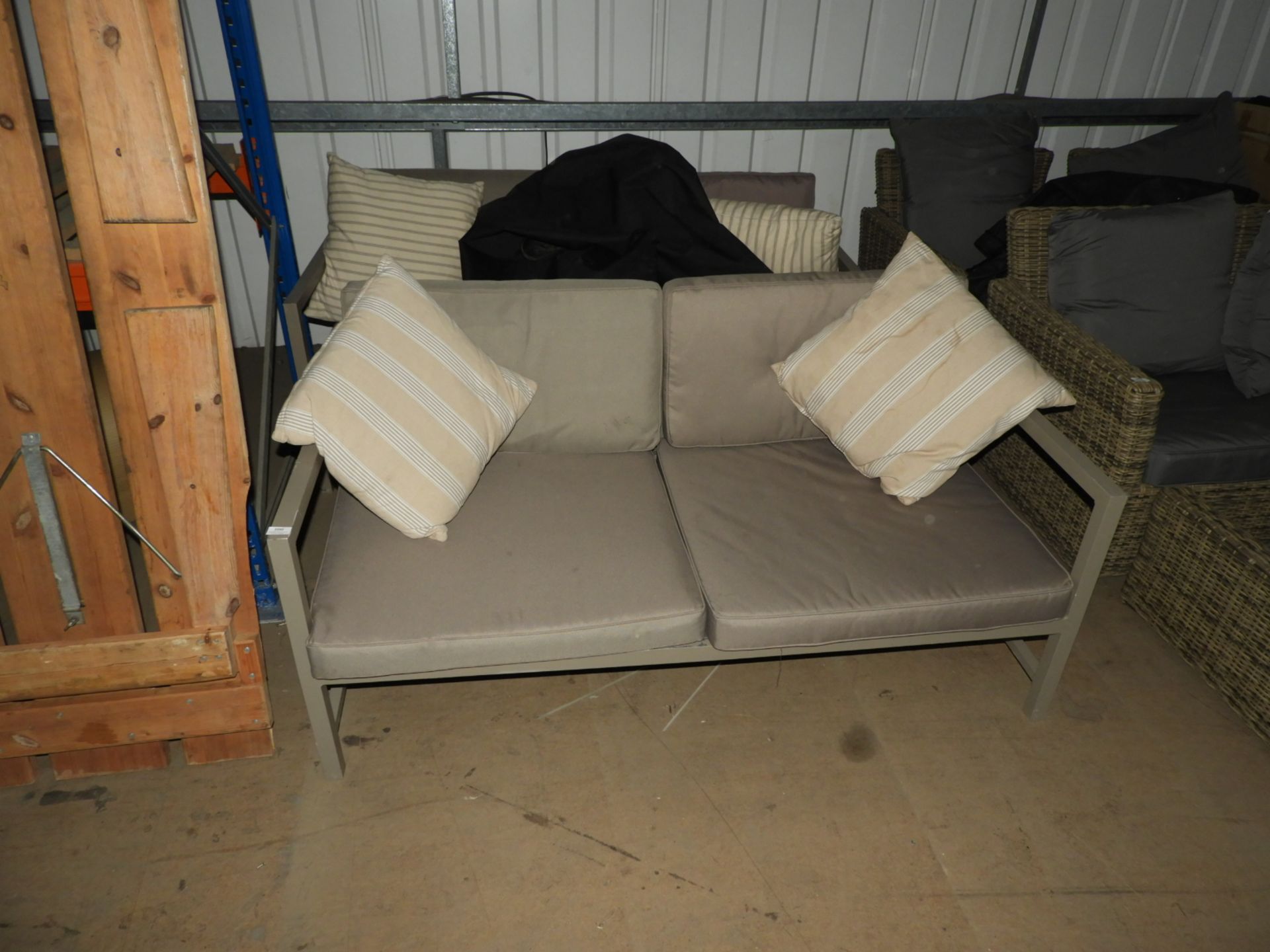*3pc Metal Framed Patio Set; Two Seat Sofa, Two Easy Chairs and Cushions